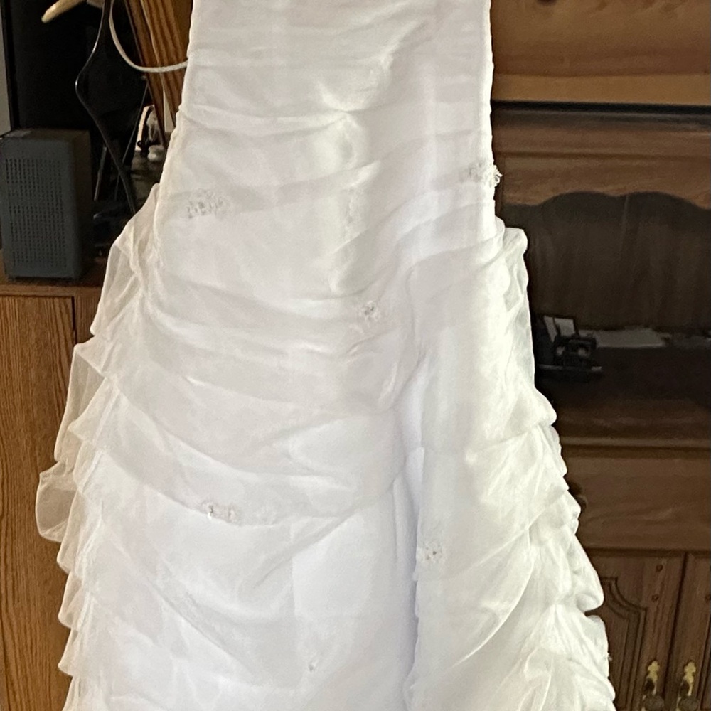 David's Bridal White Ruched Tiered Gown